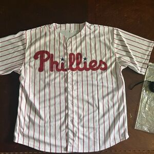 White & Red Pinstripe Baseball Jersey